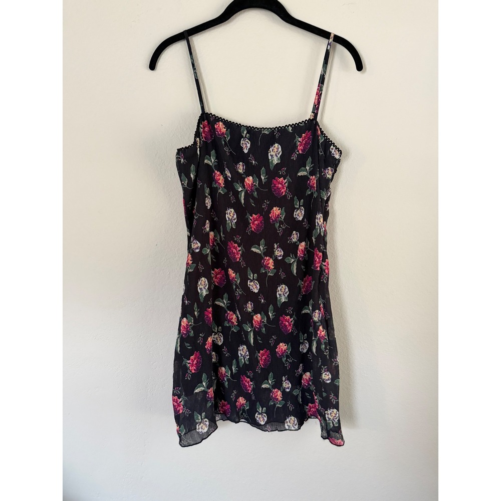 Kendall & Kylie Black Floral Mini Dress Spaghetti Strap Scallop Trim Small